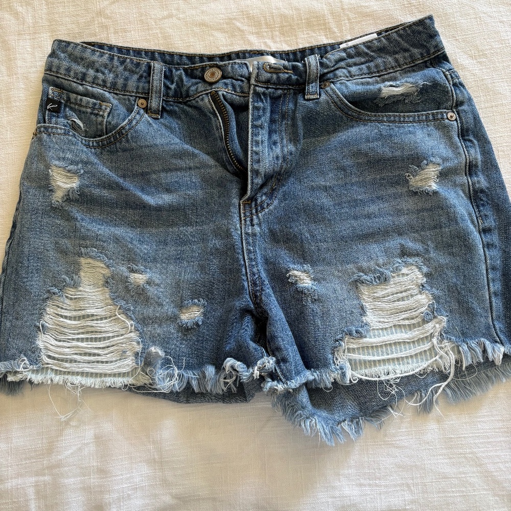 KanCan Jean Shorts Distressed Women’s Size S Striped Detail On Pocket